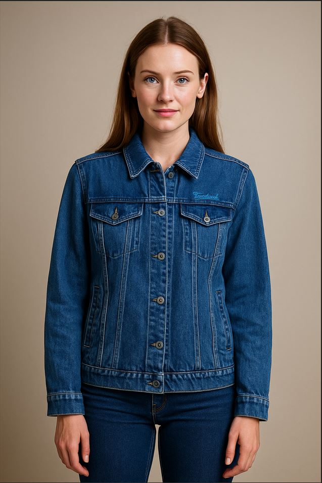 ladies denim workwear jacket with small logo – USA casual uniform manufacturer